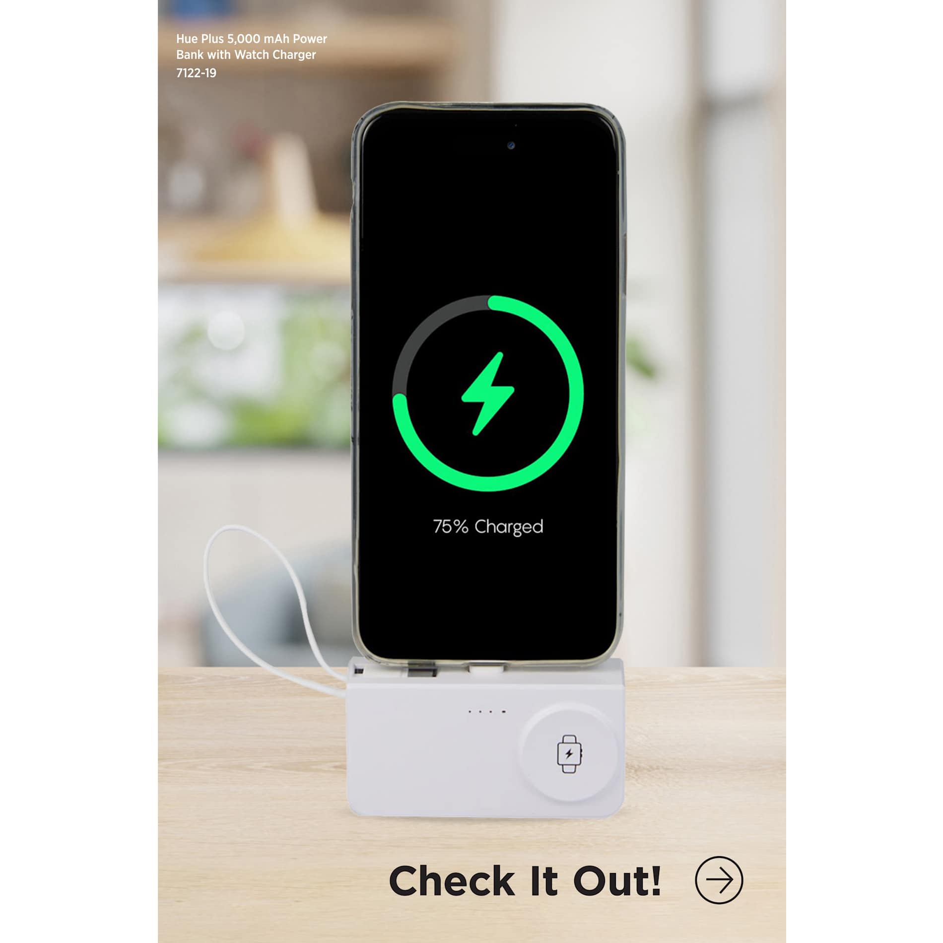 Hue Plus 5000 mAh Power Bank with Watch Charger 27