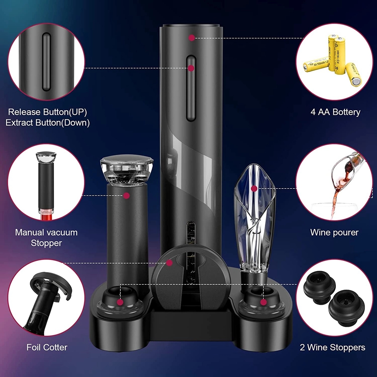 6 Piece Electric Wine Bottle Opener Gift Set 4