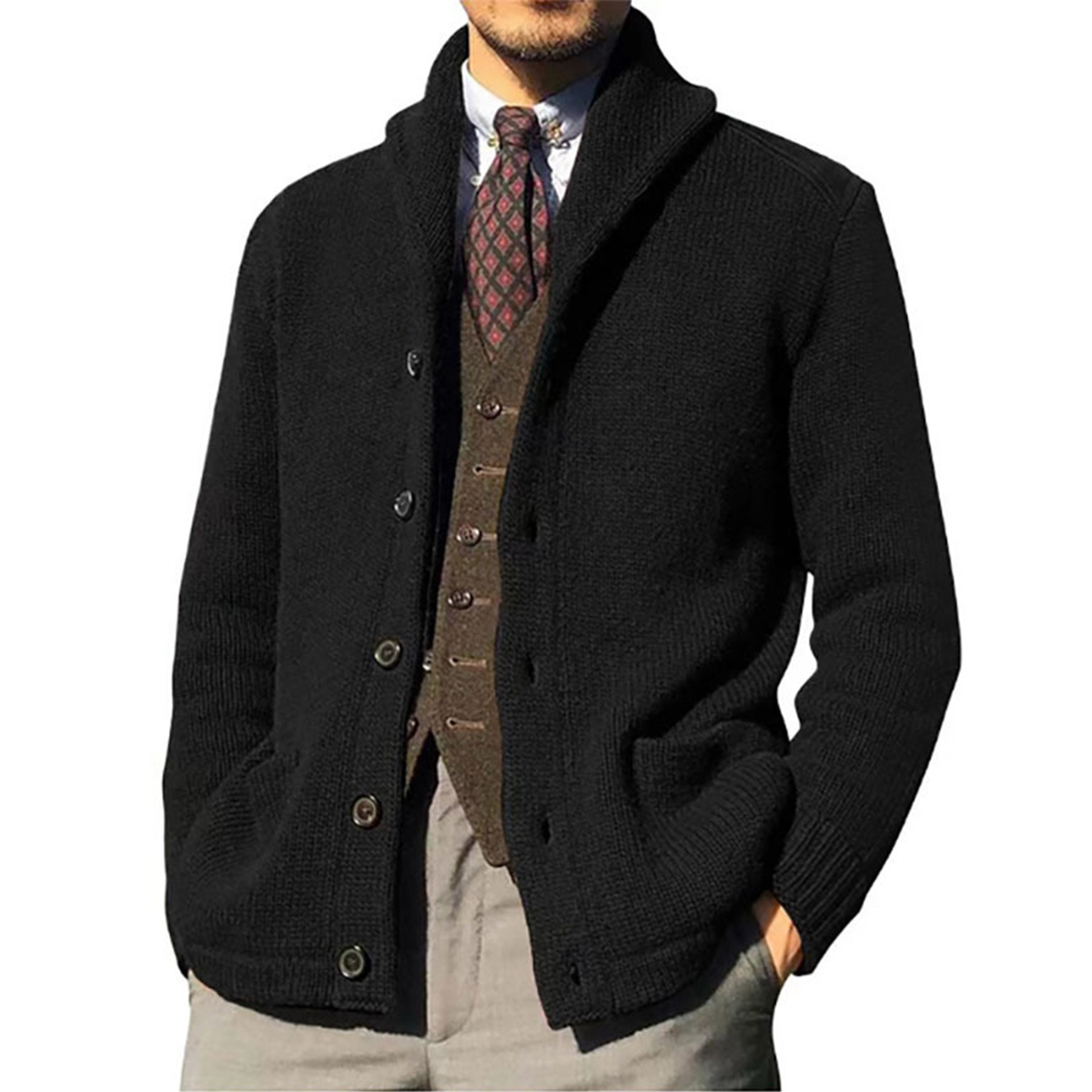 Men's Long-Sleeve Shawl Collar Cardigan, custom hoodie or sweatshirt with logo imprint 2
