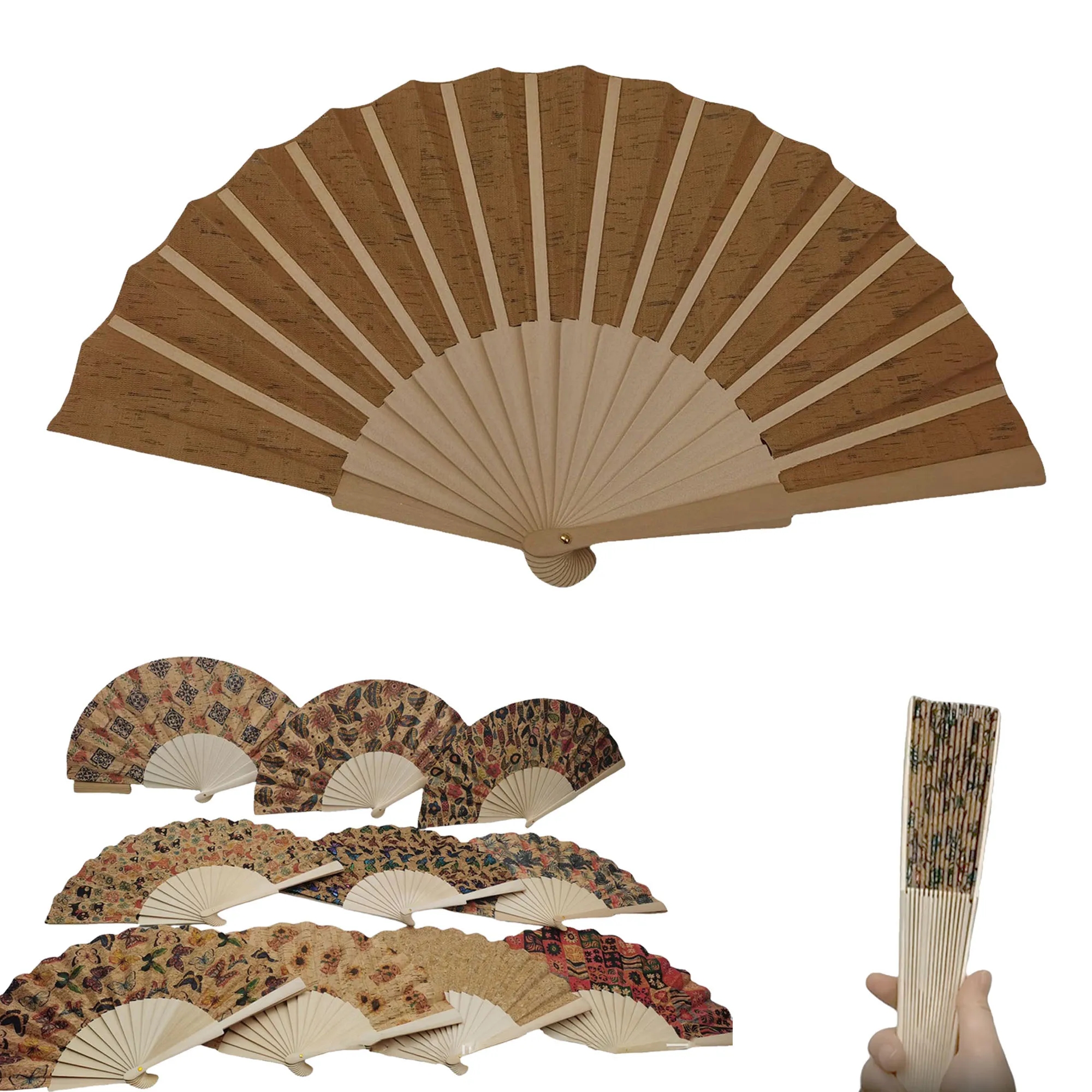 Wooden Cork Folding Hand Fan 2