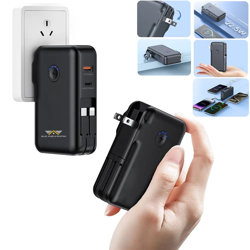 15000mAh Power Bank Built-in AC Wall Plug and Cables 4