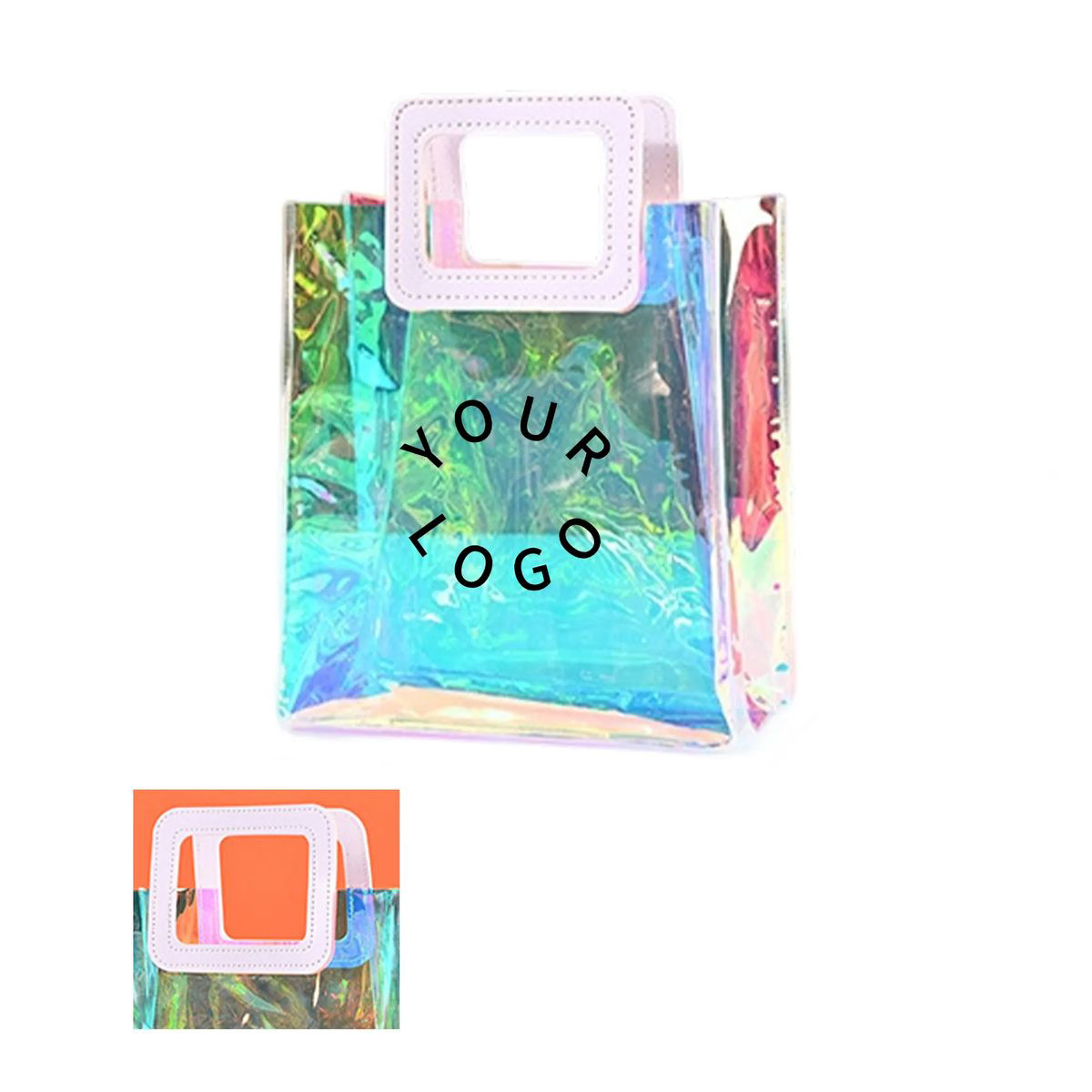 Durable PVC Tote Bag with Colorful Reflective Effect, custom plastic bag with logo imprint 2