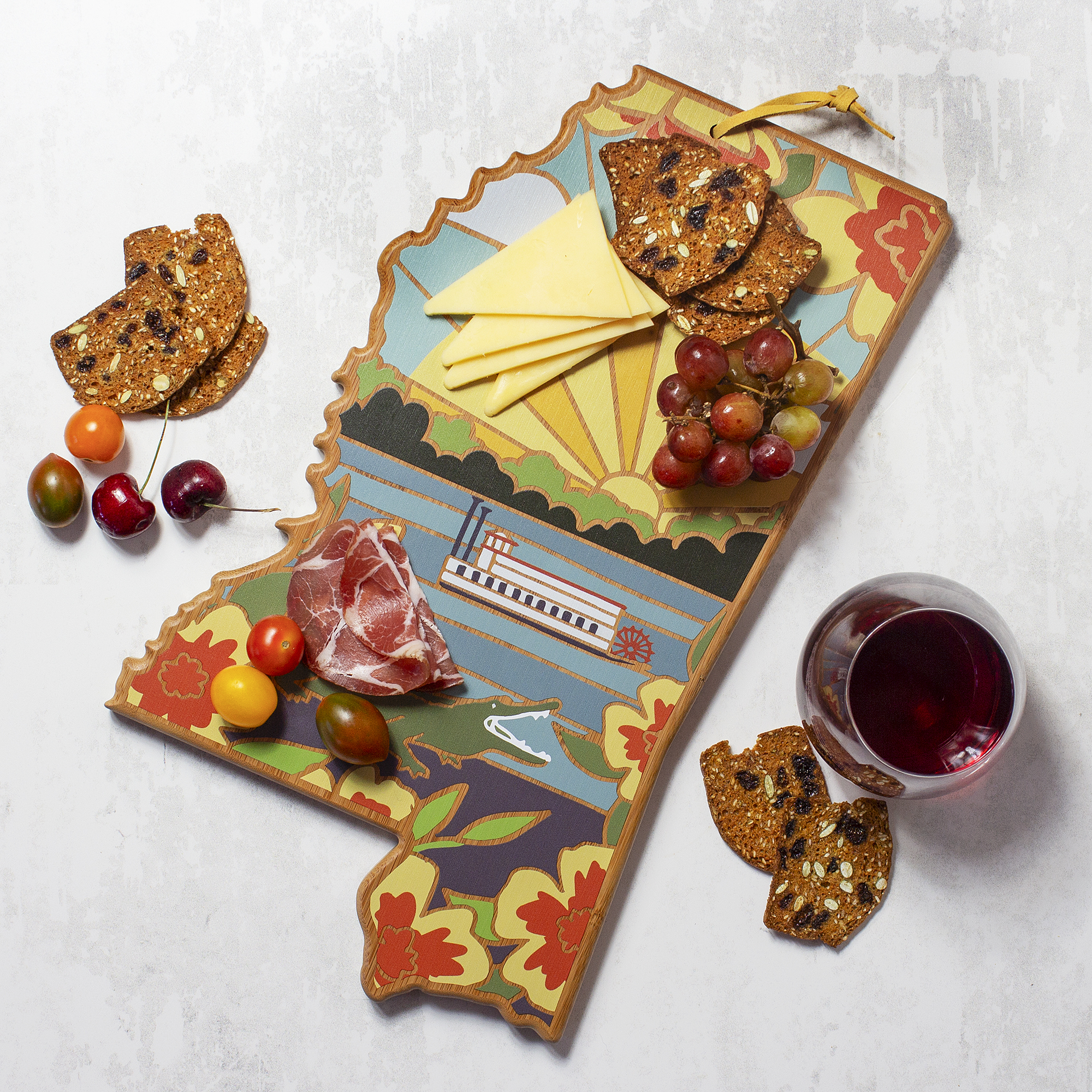 Mississippi State Shaped Serving and Cutting Board with Artwork by Summer Stokes 6