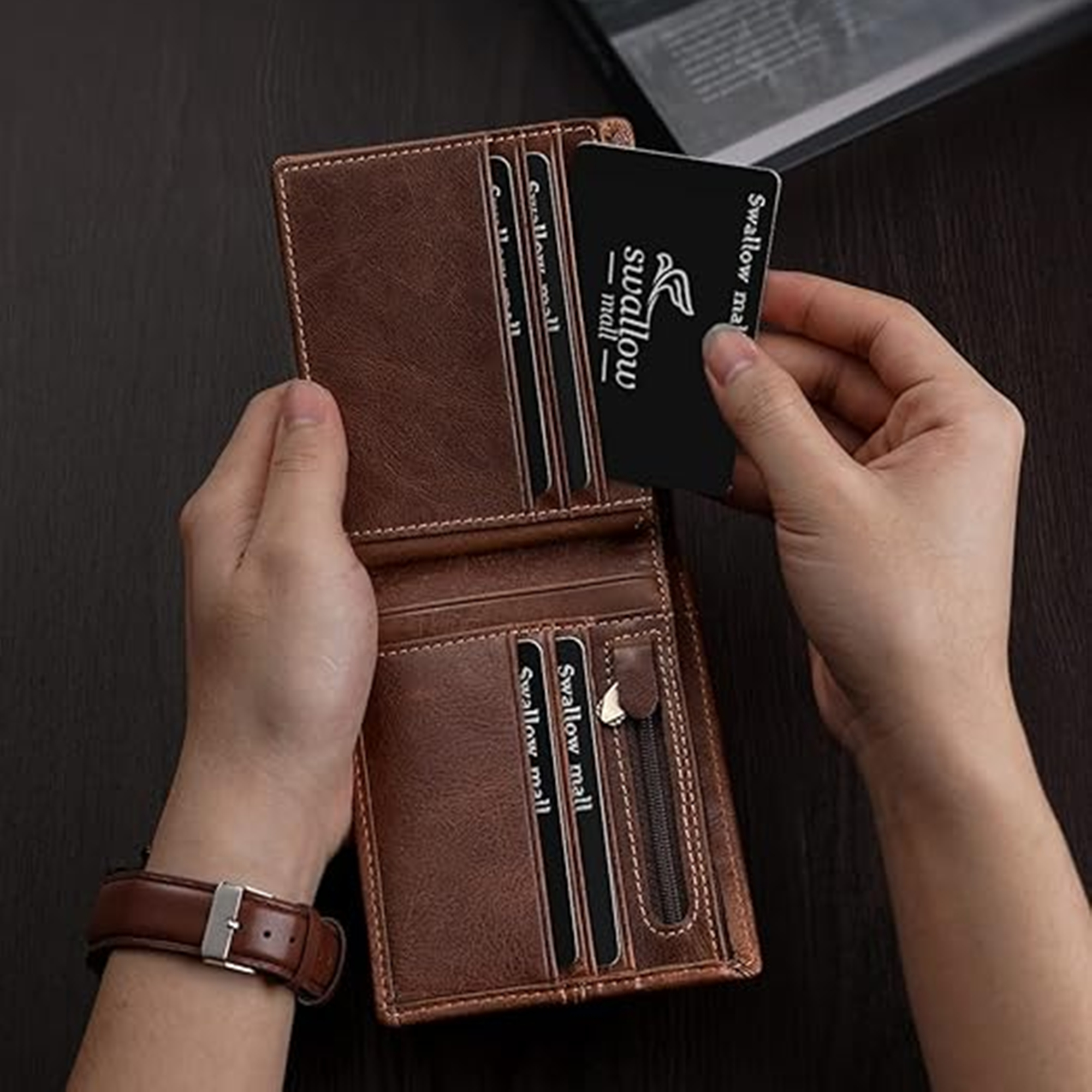 Mens Genuine Leather Wallets ID Window 16 Card Holders 2