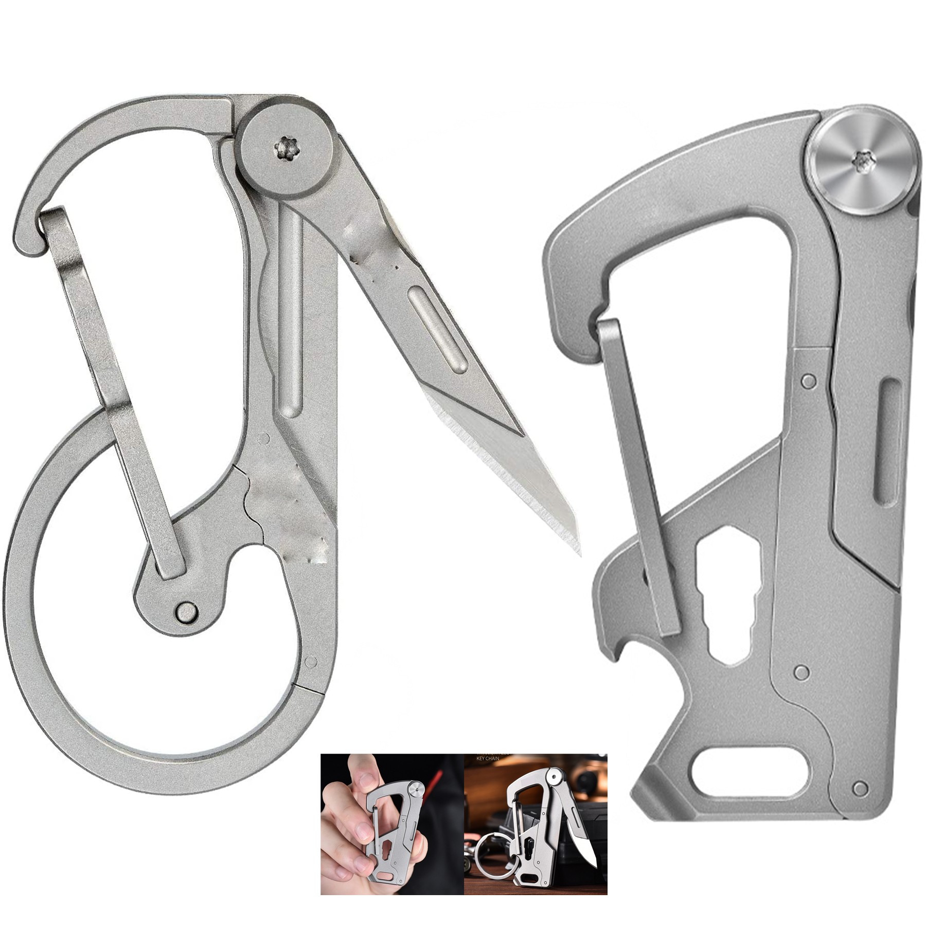 Titanium Carabiner Small Keychain Knife 4