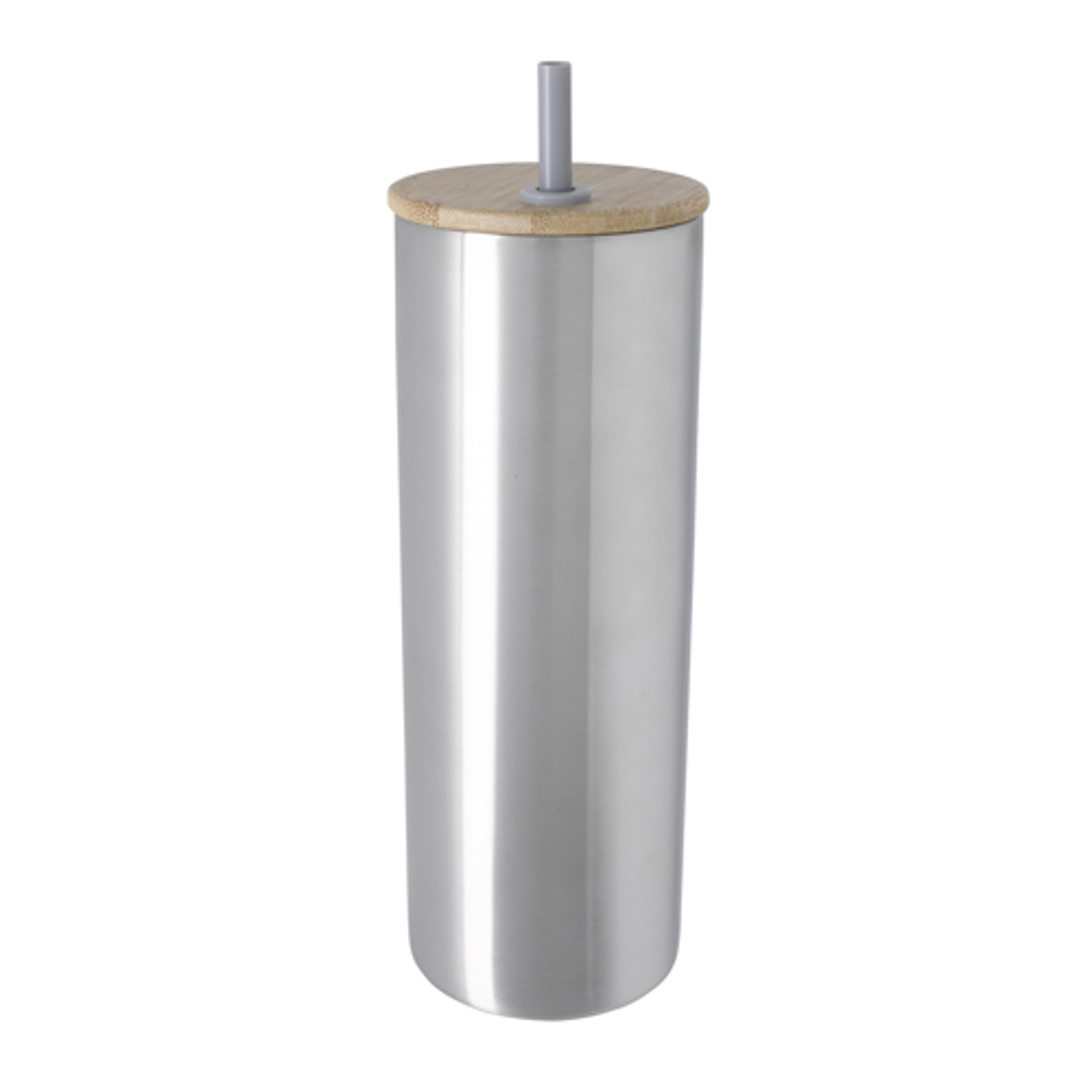 Double-Wall Stainless Steel Tumbler with Bamboo Lid and Straw 20 oz