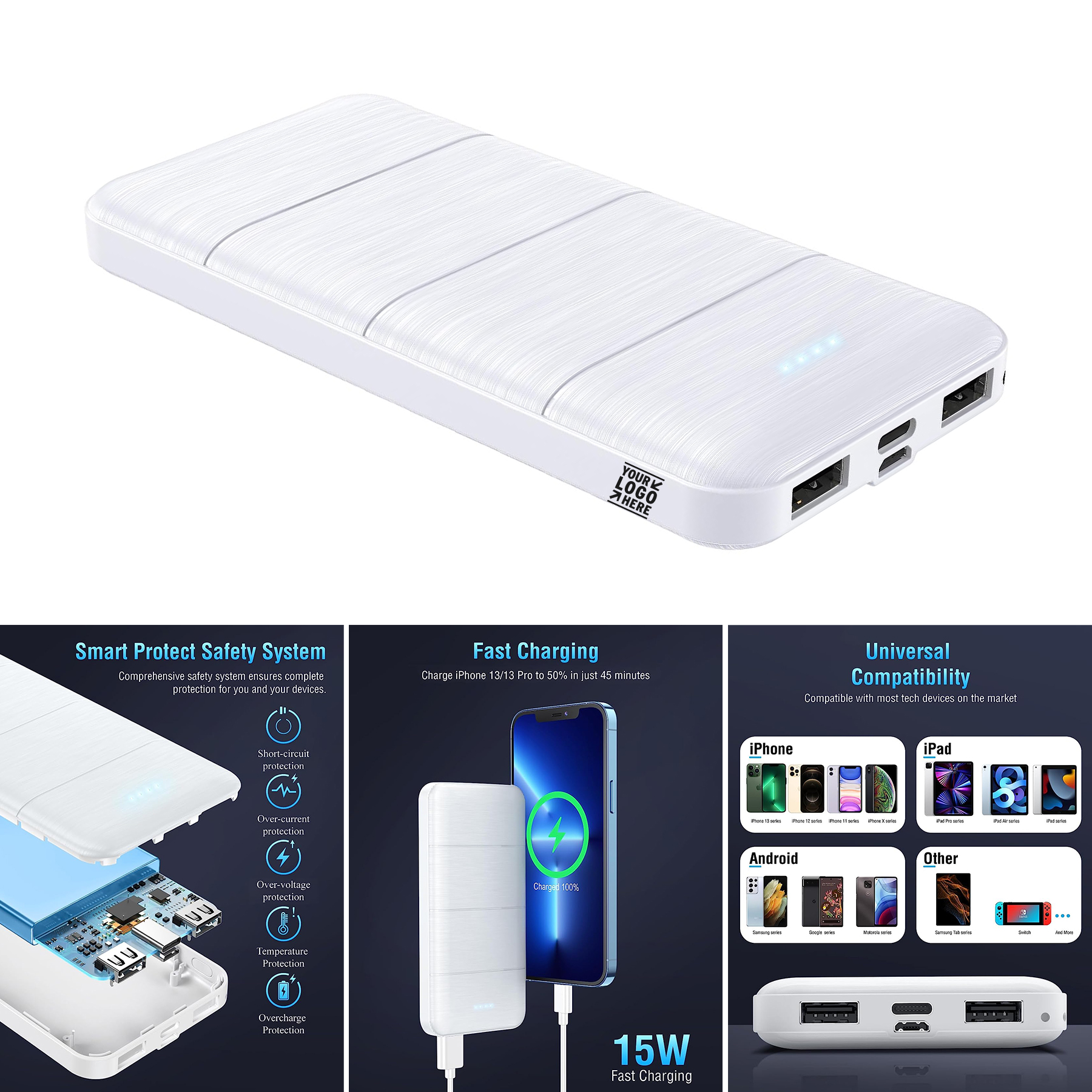 15000mAh 2 USB Fast Charging Output 5V3.1A Portable Charger Power Bank 1