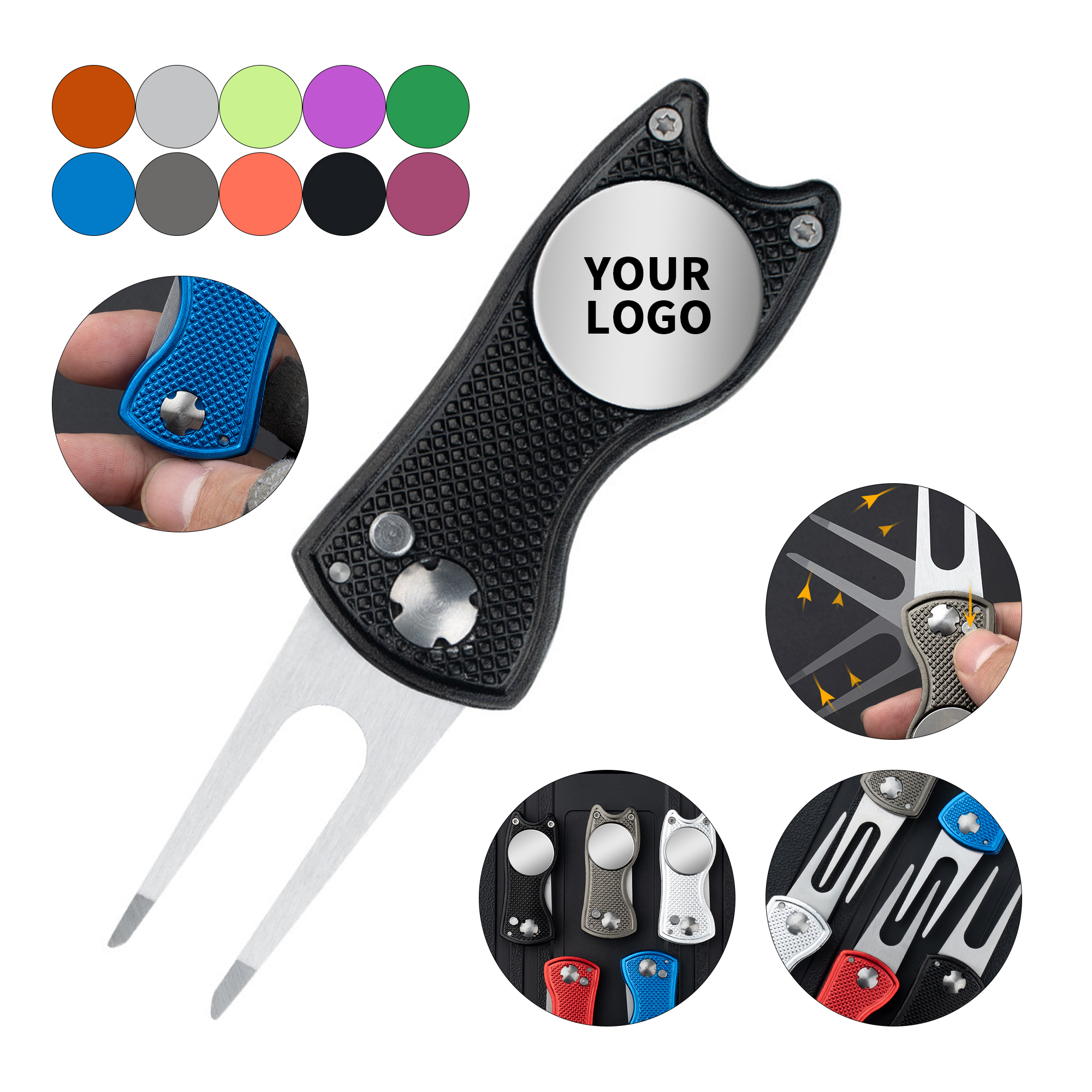 Metal Foldable Golf Divot Tool Magnetic Marker 9