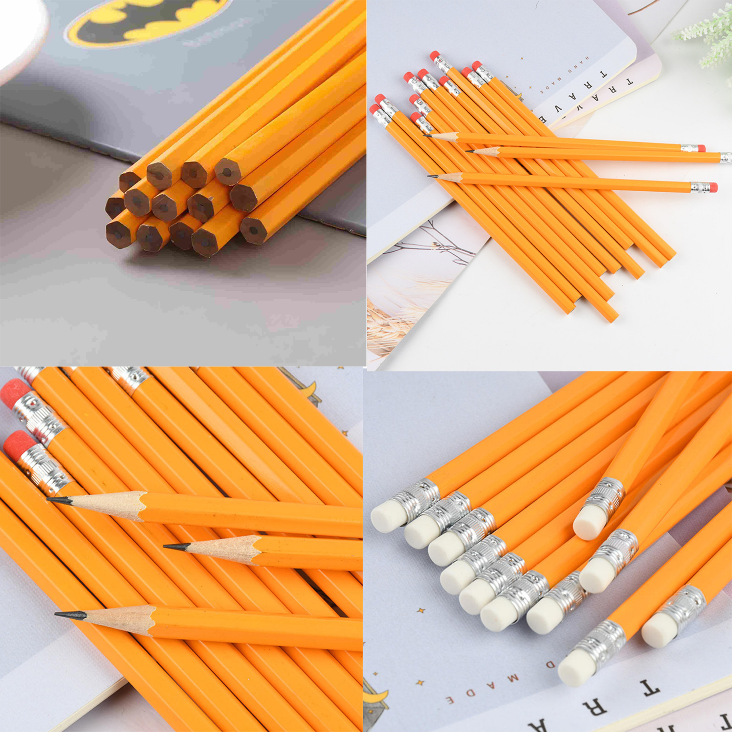 Multifunction Writing Wooden HB Pencils w/ Eraser 6