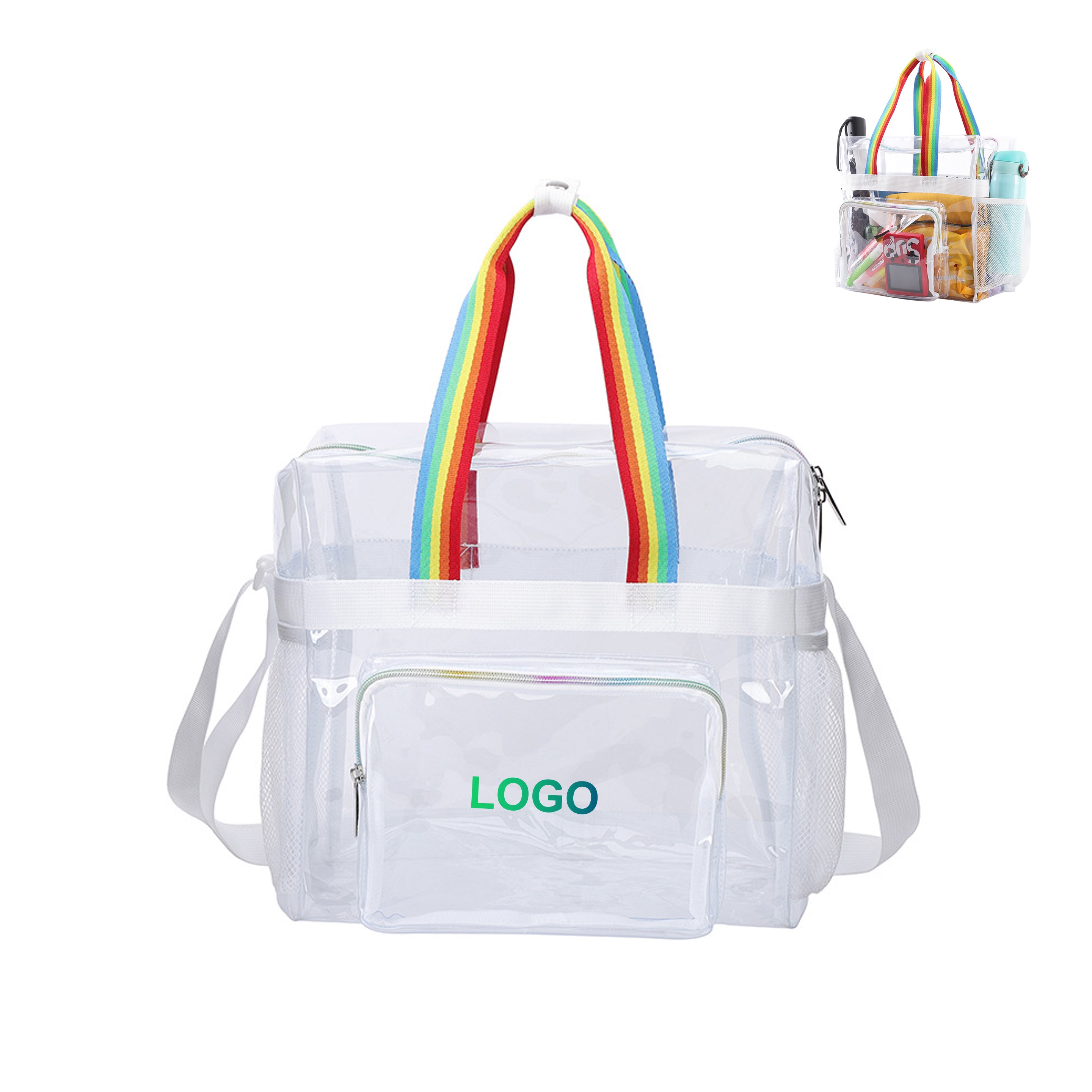 Clear Tote Bag with Rainbow Strap (direct import) 4