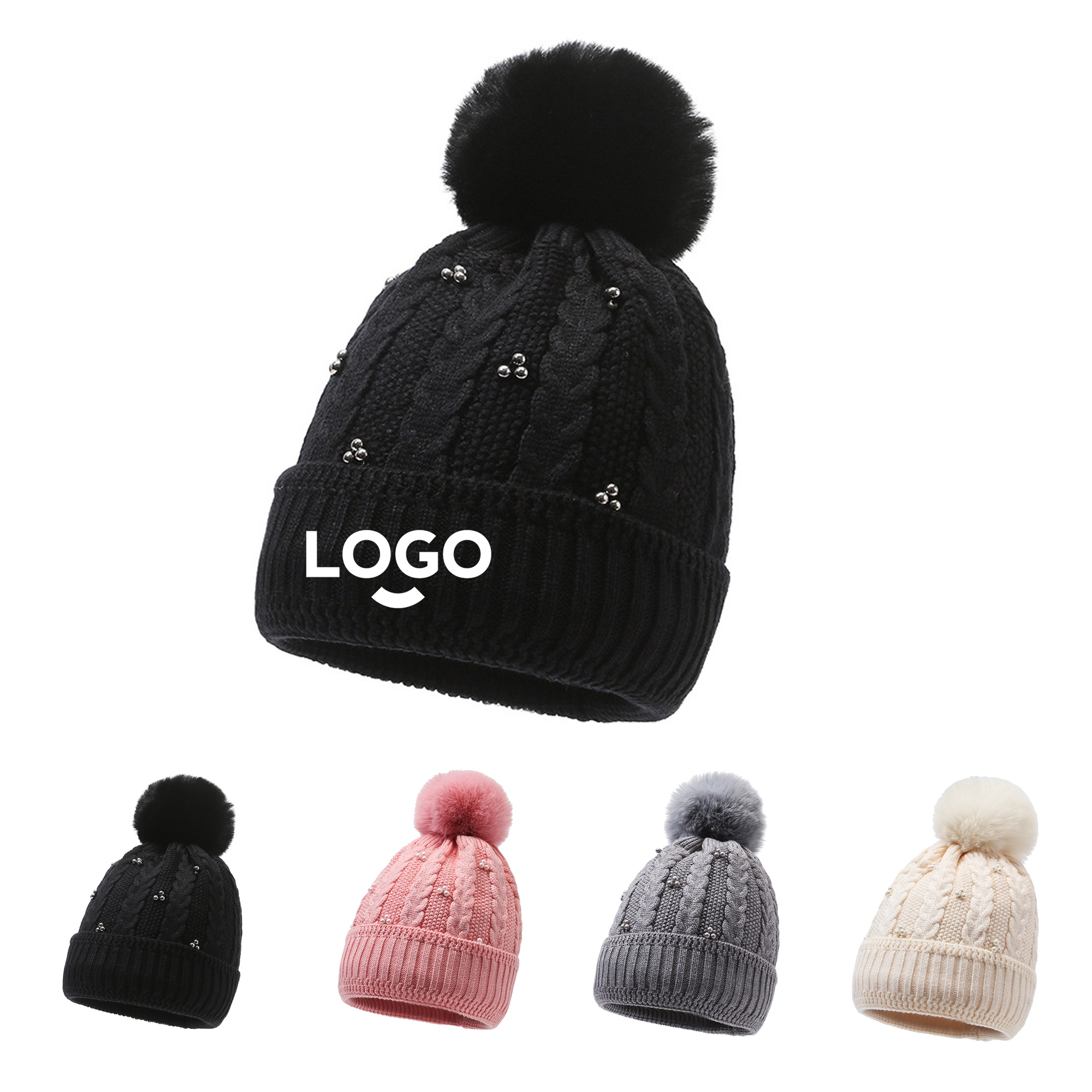MOQ50 Women's Cold-Proof Knit Hat (Plush Balls) 3