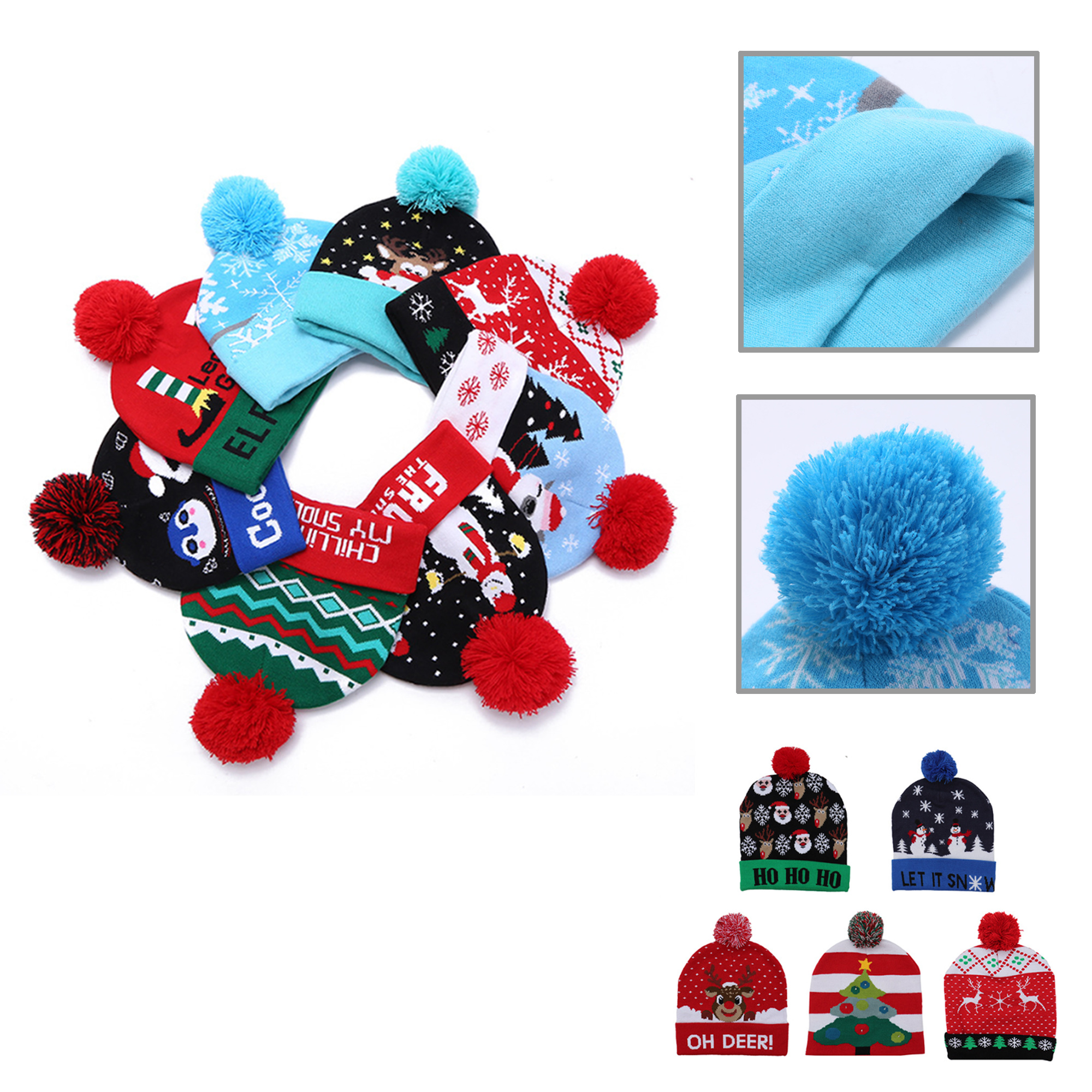 MOQ100 Christmas Plush Knit Beanie Warm Winter Hat 5