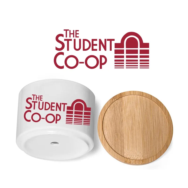 White Mini Ceramic Pot With Bamboo WoodTray 1