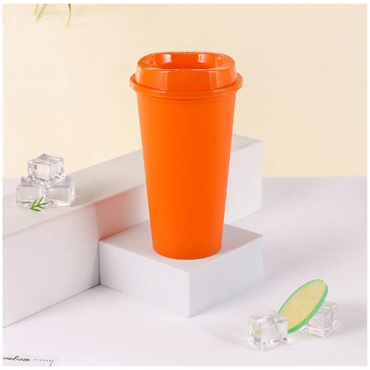 16OZ Reusable Plastic Cup With Lid Coffee Juice Kids Adults 4