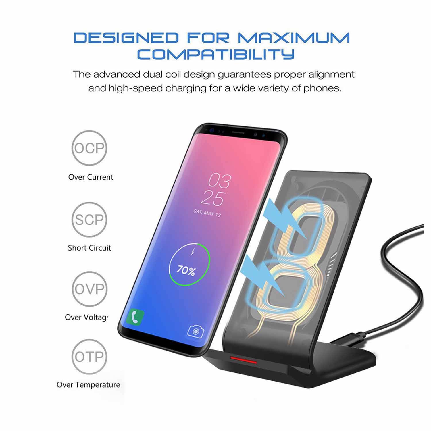 35W Dual Coil Desktop Phone Stand Wireless Charger 5