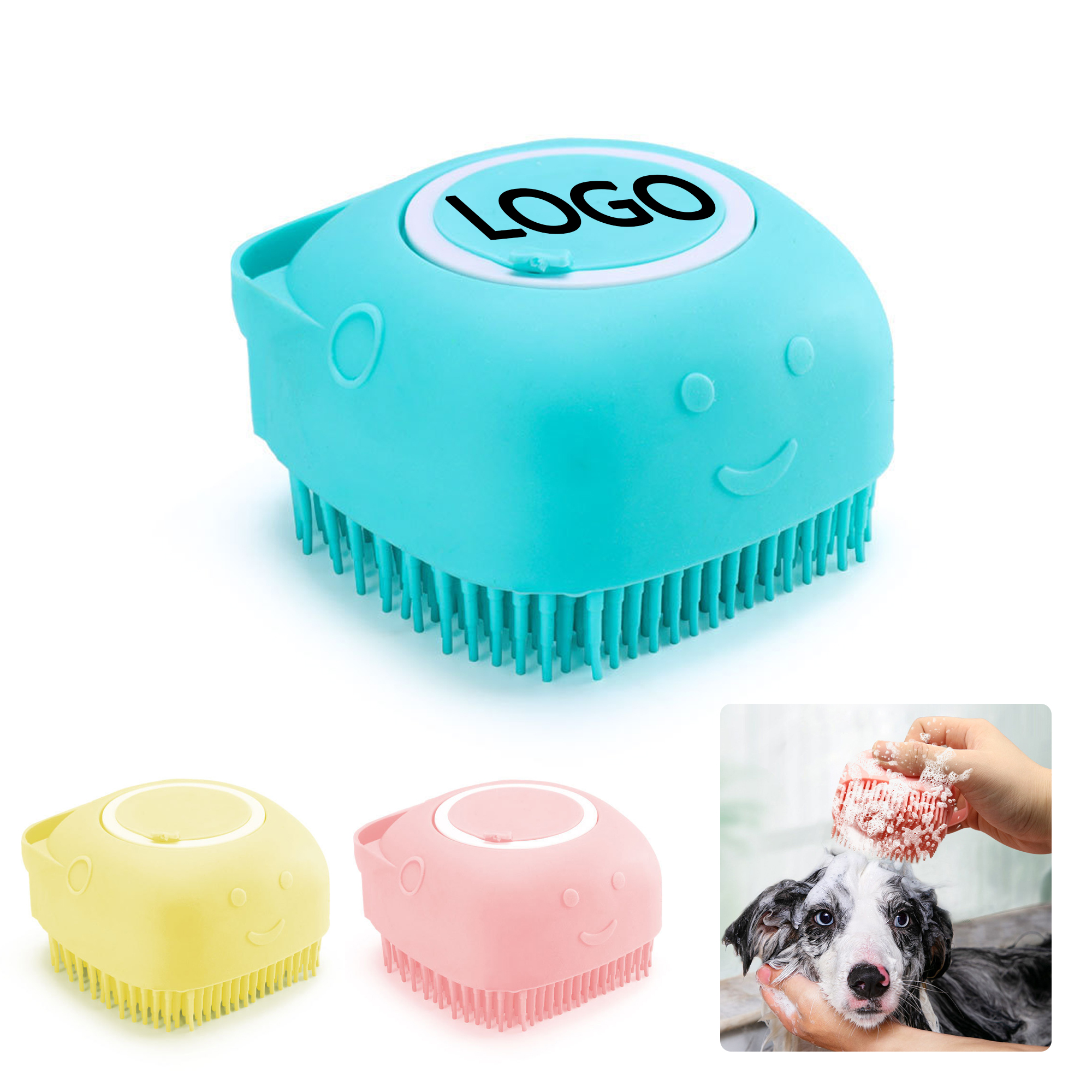 Silicone Pet Bath Massage Brush with Shampoo Dispenser 3