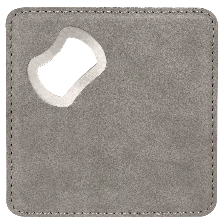 4" x 4" Square Gray Leatherette Bottle Opener Coaster 2