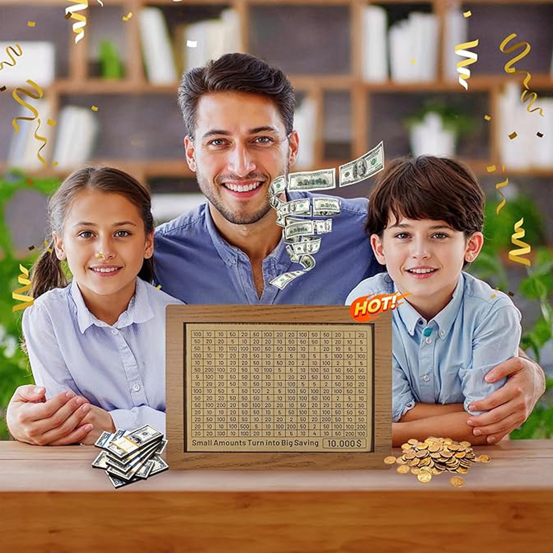 Piggy Bank For Adults Kids,Cash Vault Wooden Savings Box 5