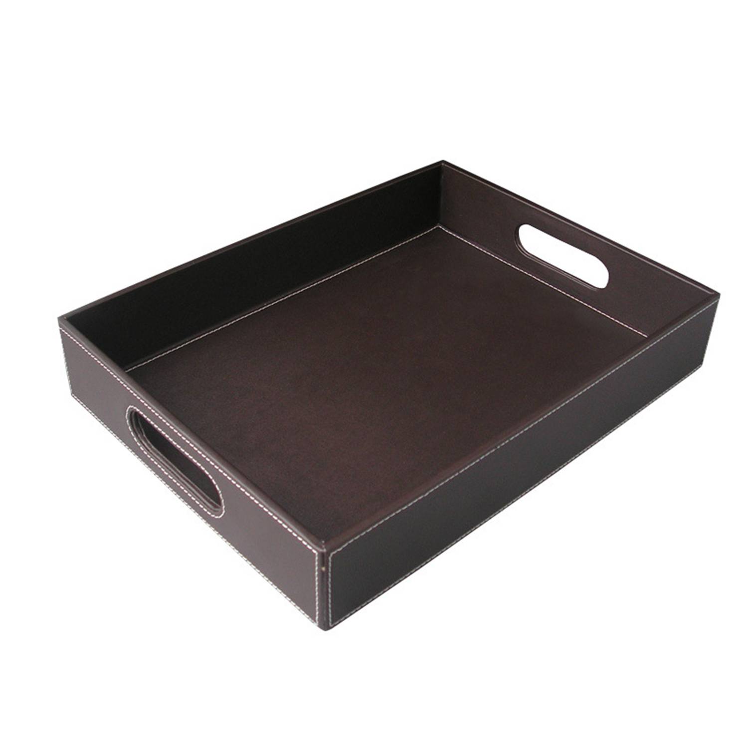 PU Leather Storage Tray w/ Handles for Household Office 6