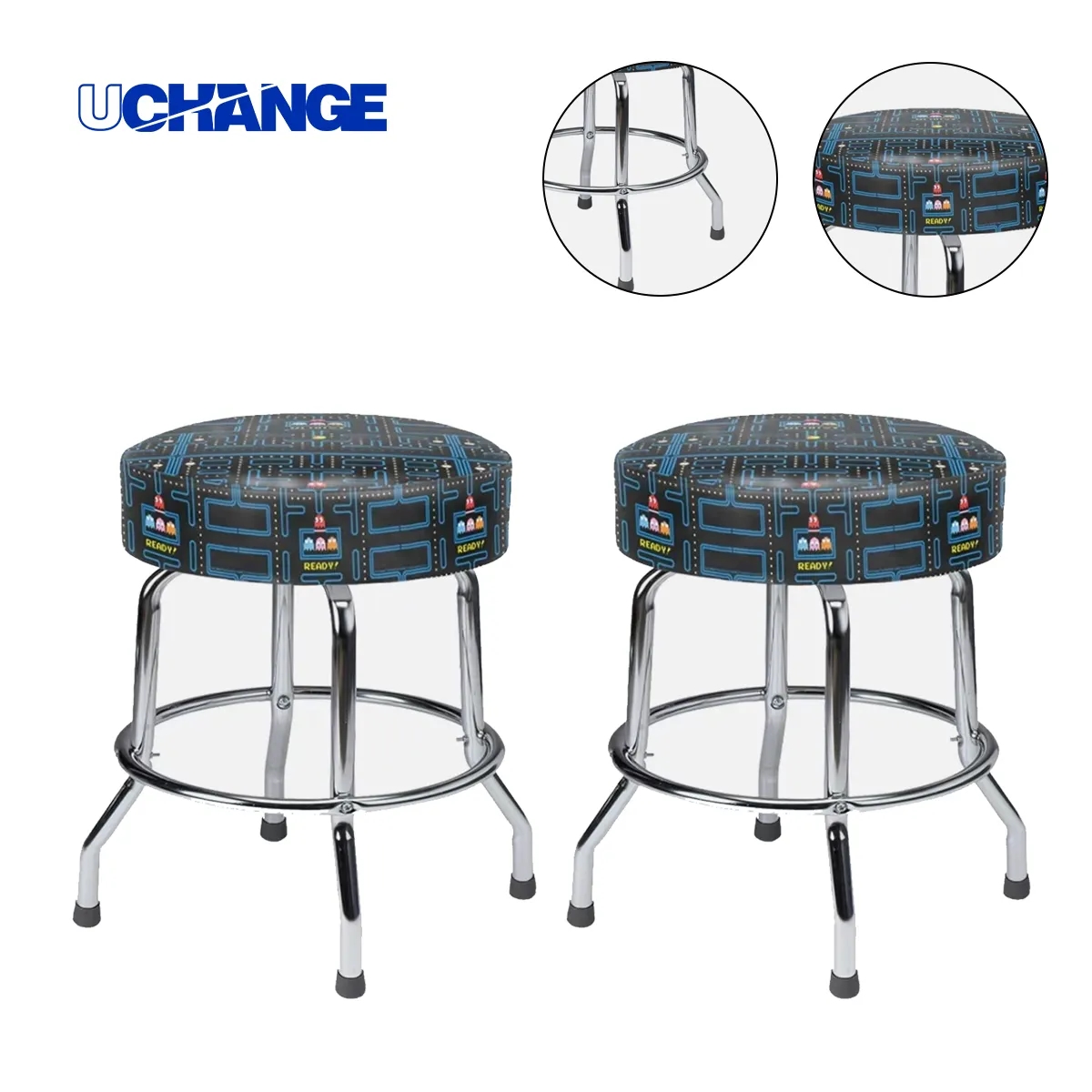 Customizable Round Bar Stool W/ Single Ring Chrome Base 6