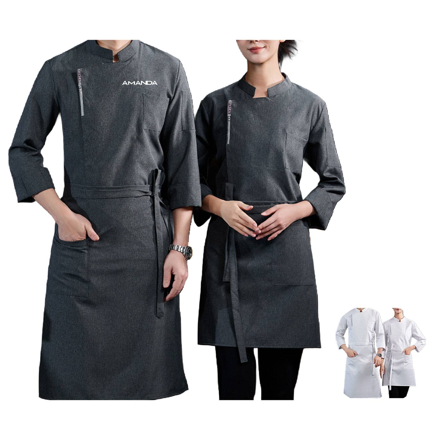 Black White Durable Mix Of Polyester And Cotton Chef Coat 2