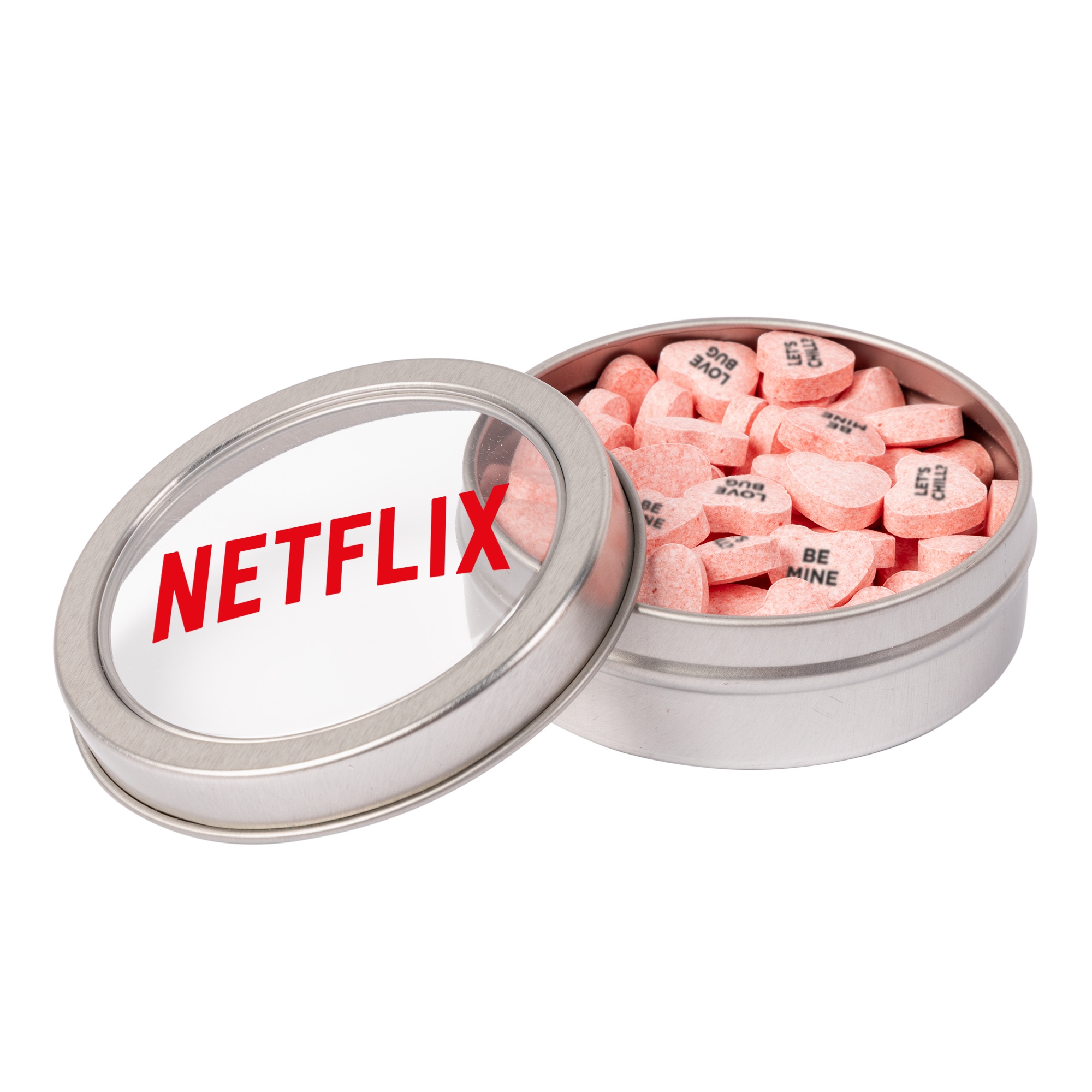 Small Top View Tin - Imprinted Conversation Hearts 2