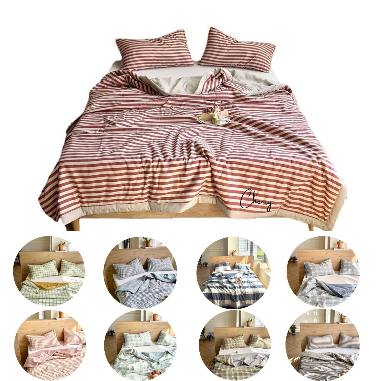 Cotton and linen double layer quilt set 8