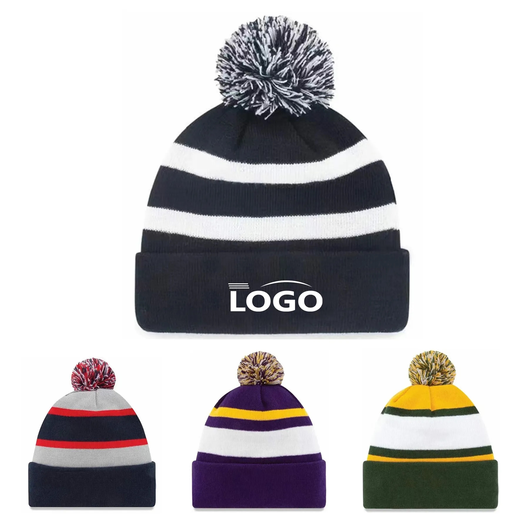 Soft Jacquard Knitted Beanie Hat with Pom 3