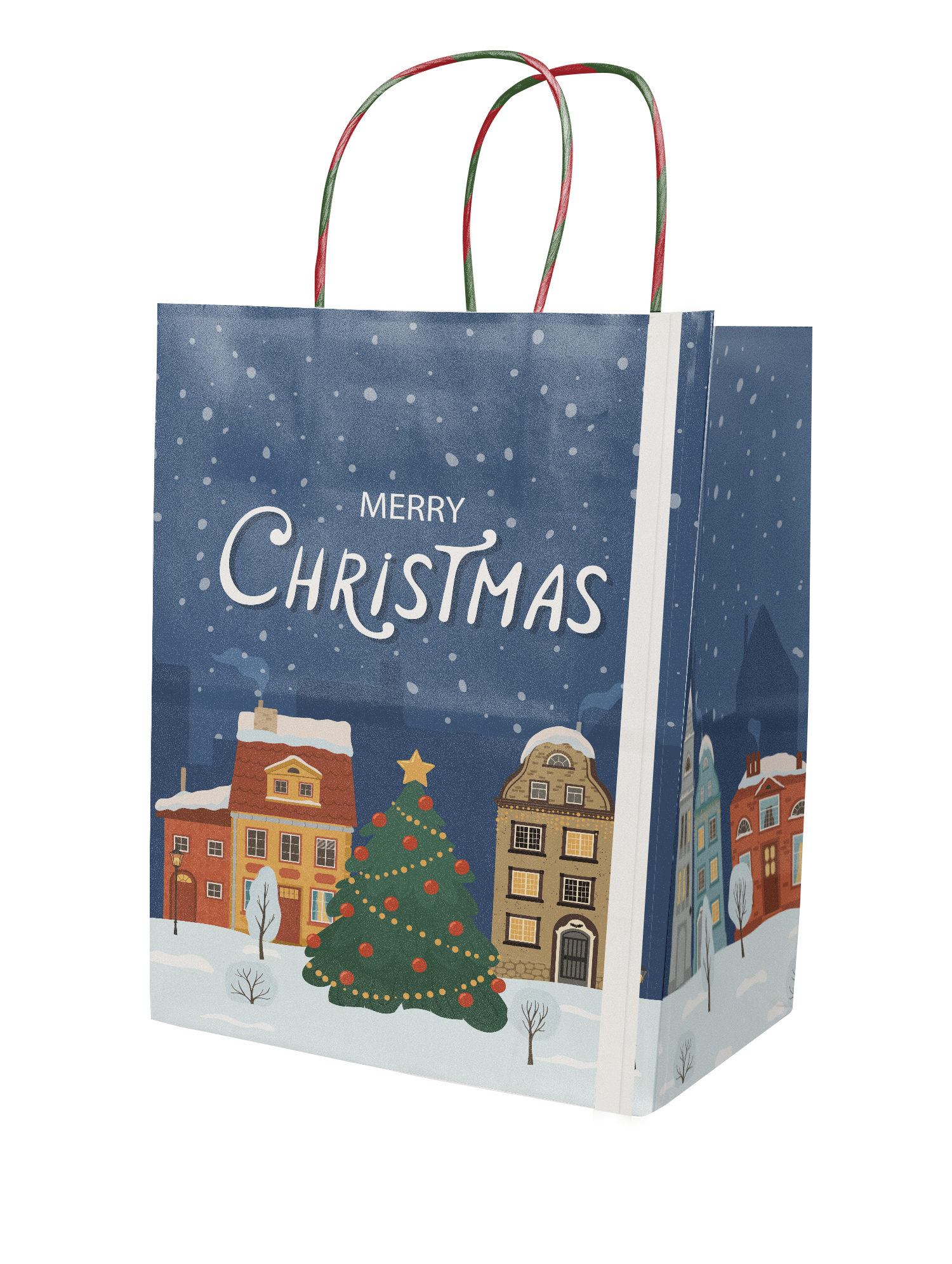Full Color White Holiday Handle Shopper 8.5" x 10.25" x 5" 6
