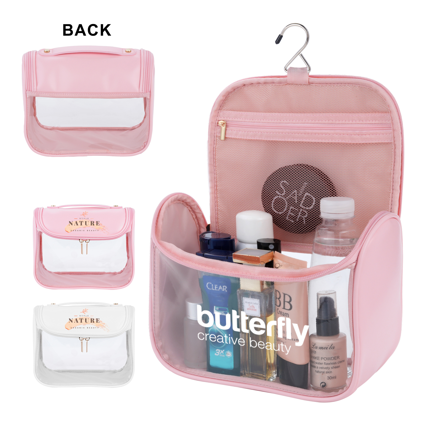Hanging PU Leather Toiletry Bag with Clear PVC Window 2