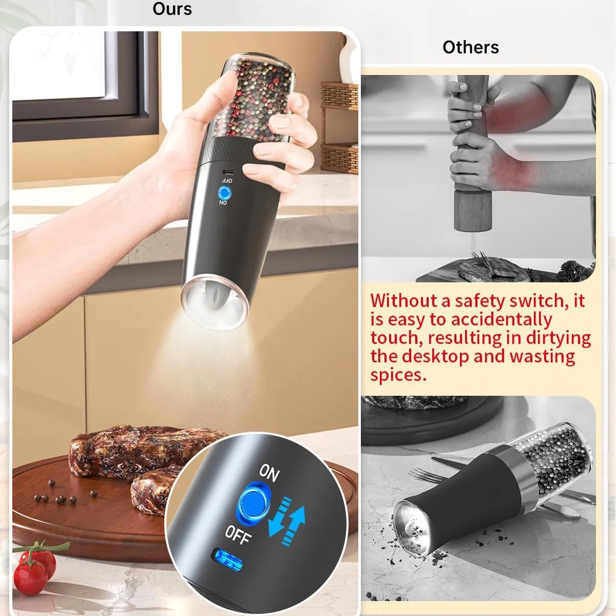135ml Rechargeable Salt and Pepper Grinder Set 3