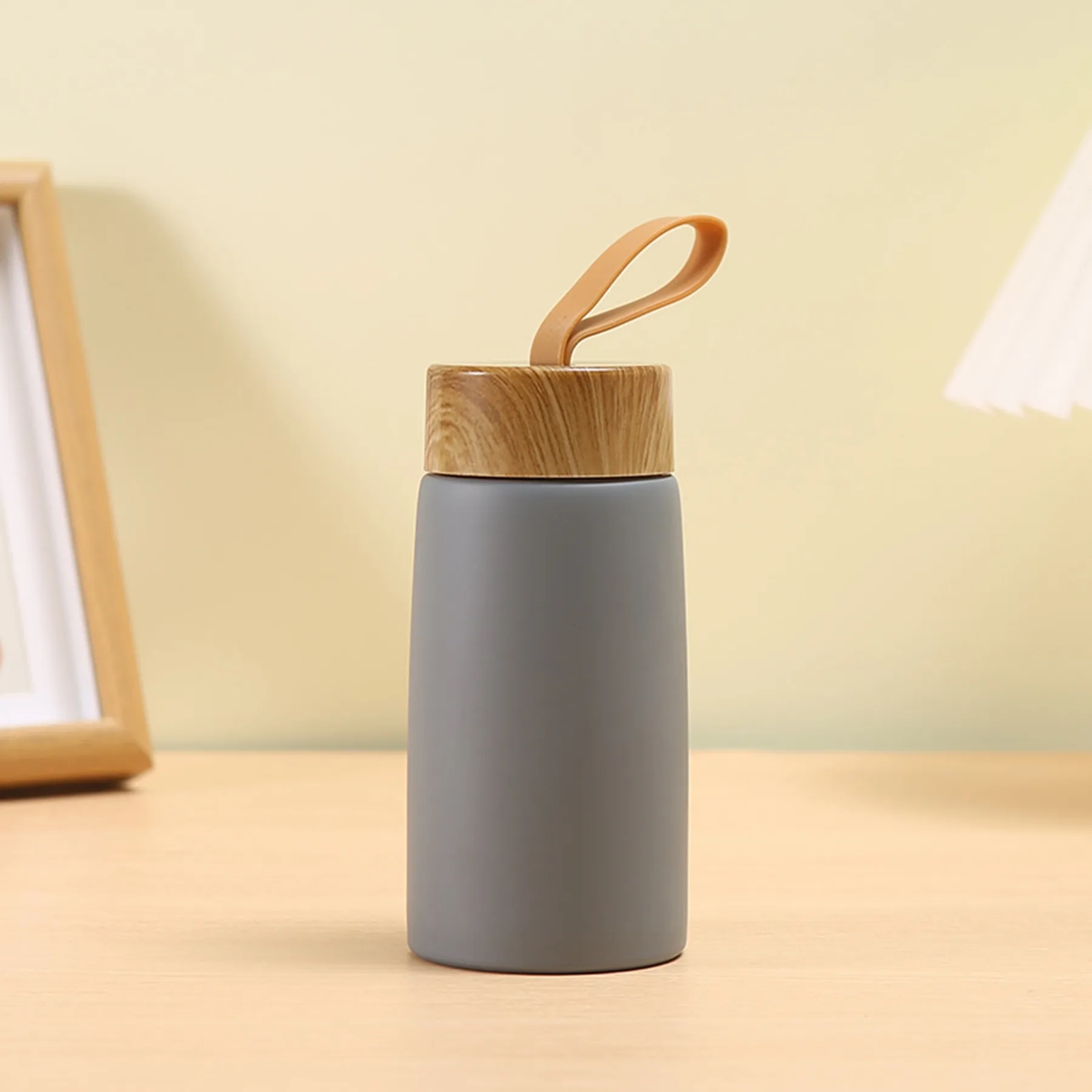 9 Oz. Wood Grain Lid Insulated Coffee Mug with Rope 4
