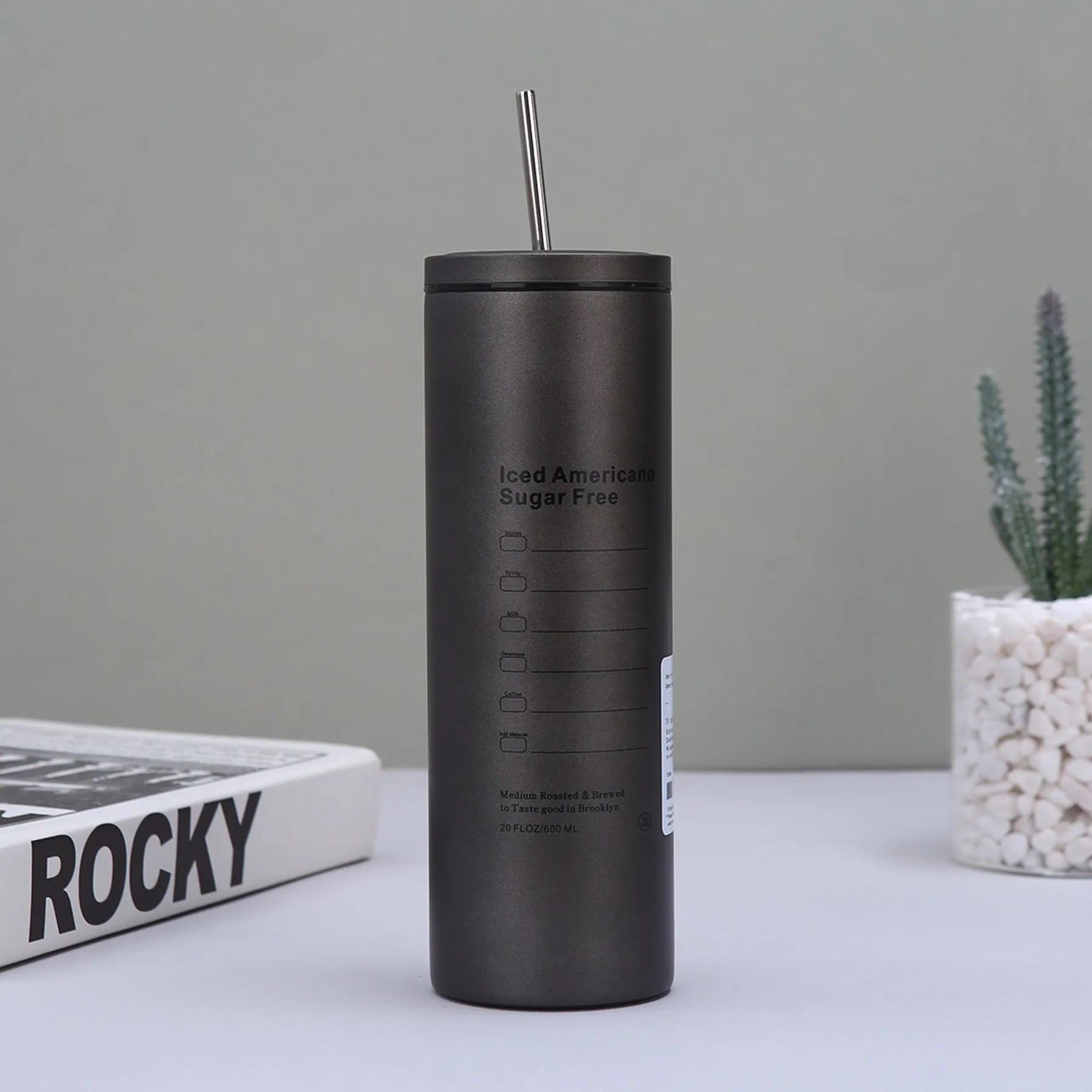 20 Oz. Double Wall Stainless Steel Vacuum Cup with Straw Lid 7