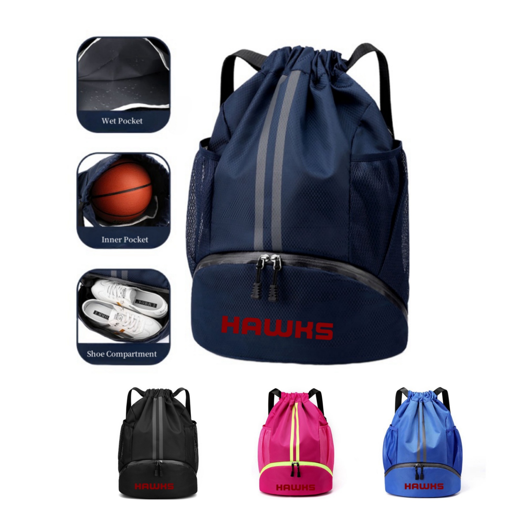 Sports Drawstring Backpack with Side Mesh Pockets and Shoes Compartment 5