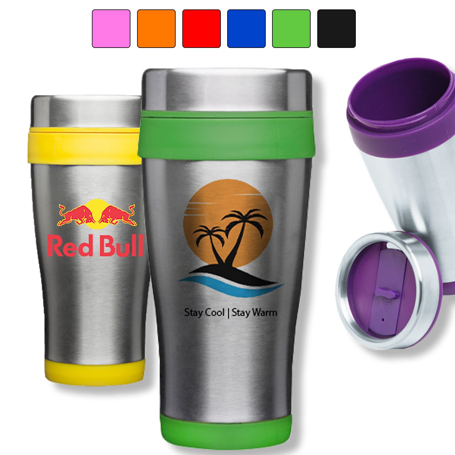 16 oz Curved Steel Acrylic Tumbler w/Slide Lock Color Accent 3