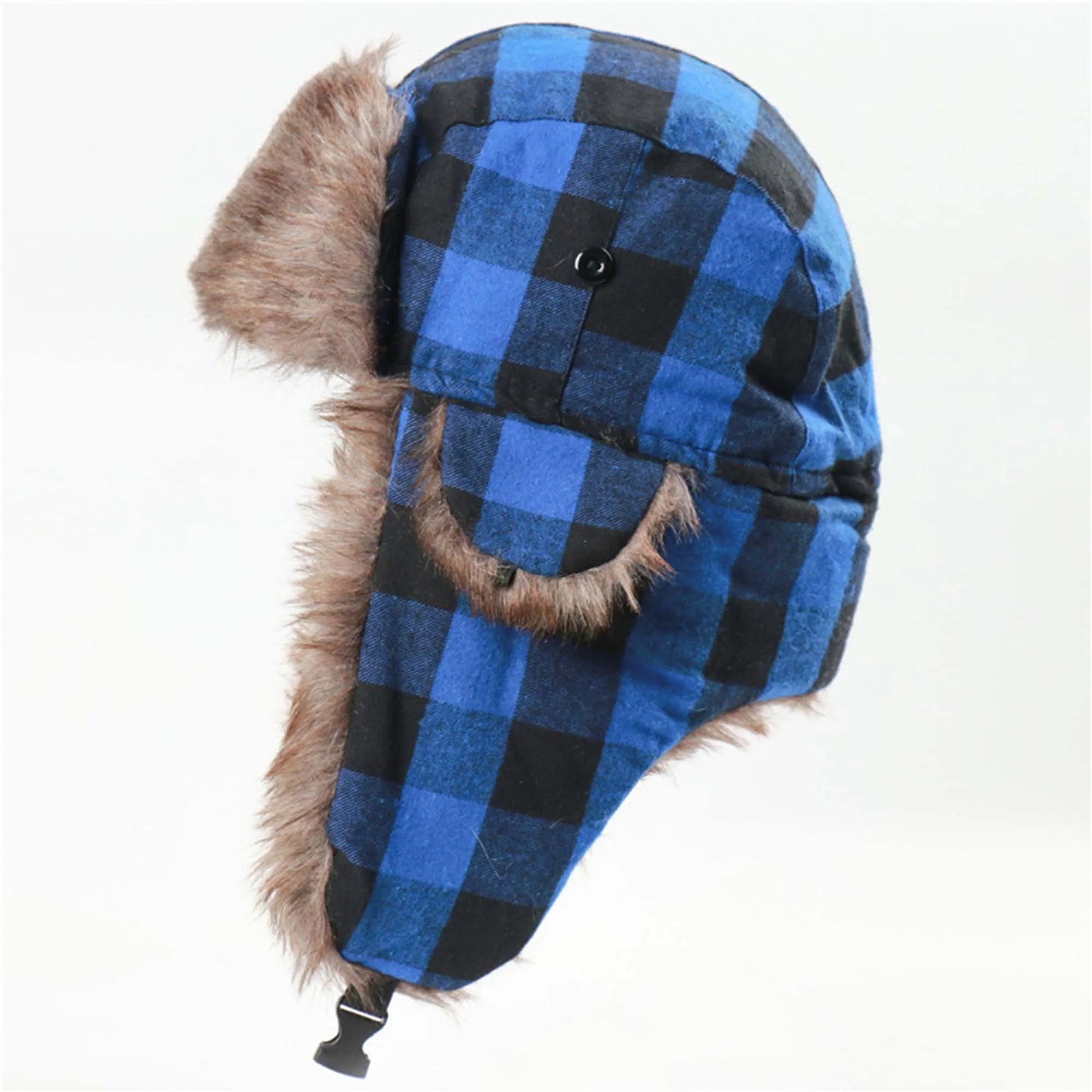 Winter Fleece Cycling Lined Plaid Hunter Hat 4