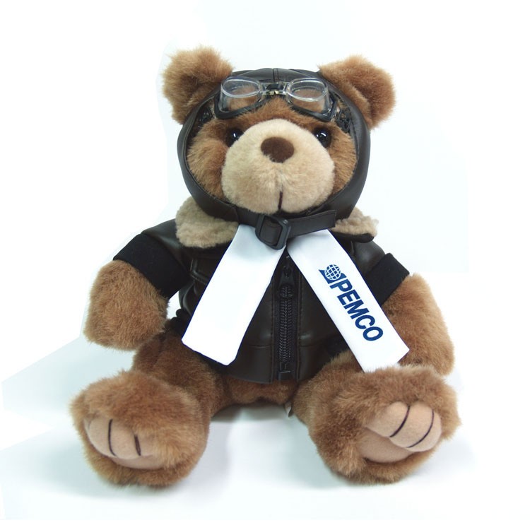 12" Brown Aviator Bear with one color imprint 2
