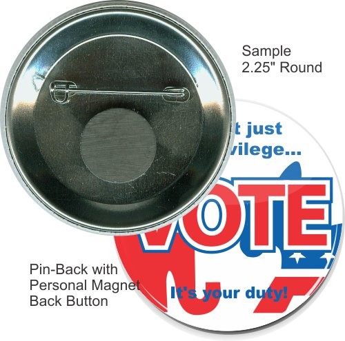 Pin-back With Personal Magnet 2 1/4 Inch Round Button 1