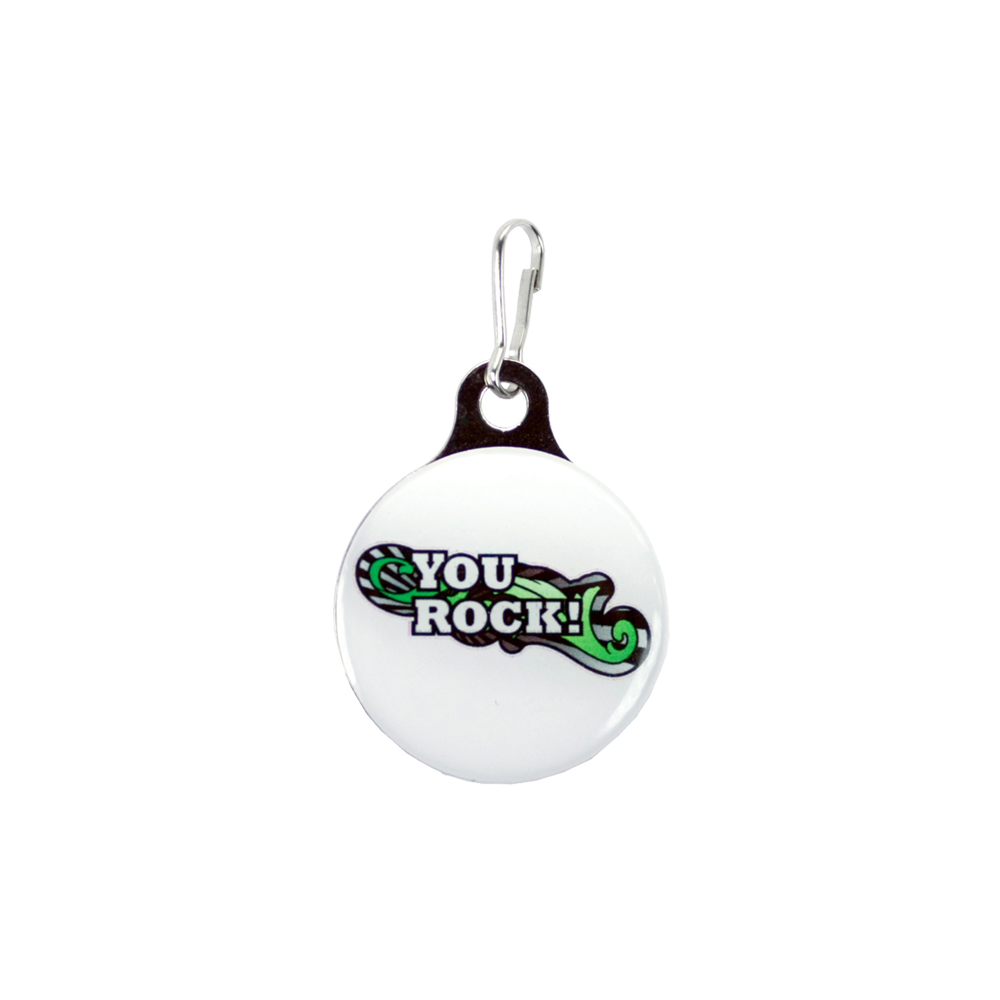 Zipper Pull Charms / Tag with single sided imprint of 1-1/8" round and metal back 1