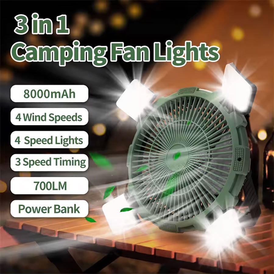 ResQ Multi-Use Portable Outdoor Fan with Light and Hook, 8000mAh Power Bank, Type-C Charging port 1