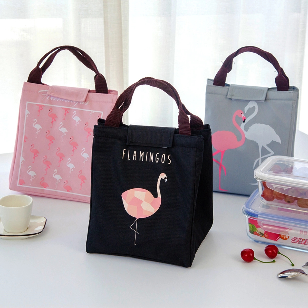 Flamingo Tote Bag Thermal Meal Prep Lunch bag 2