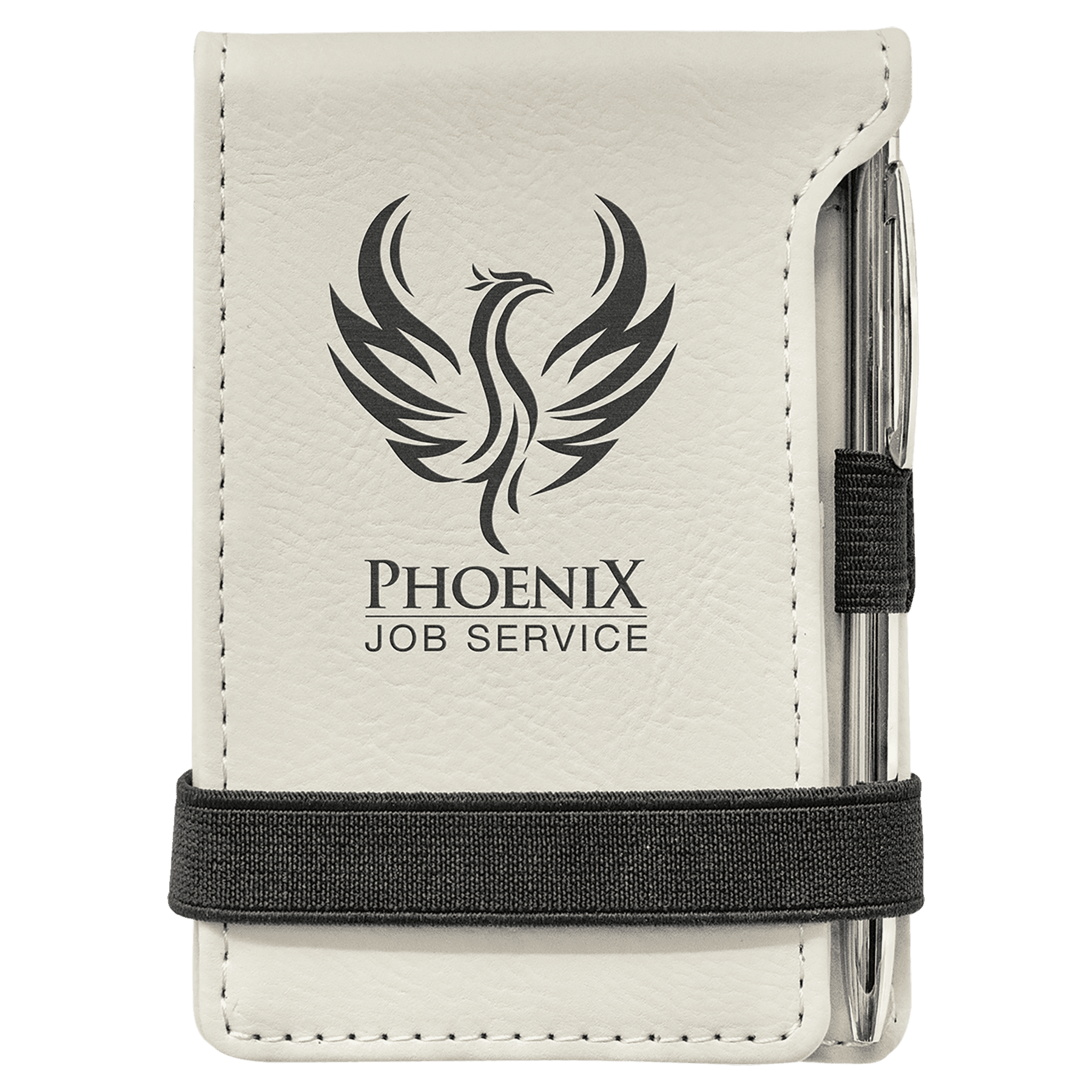 3 1/4" x 4 3/4" White Leatherette Mini Notepad with Pen 1