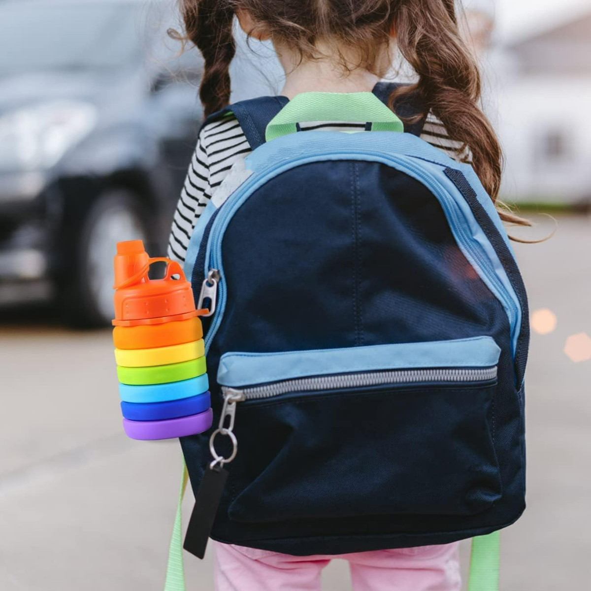 12oz Collapsible Silicone Bottle with Rainbow Strap 4