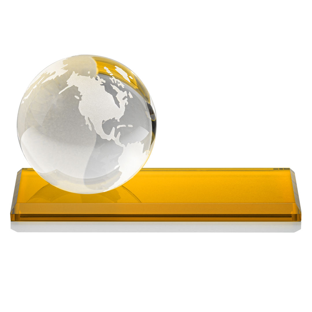 Globe VividPrint™ Award on Rectangle Base - Amber 3