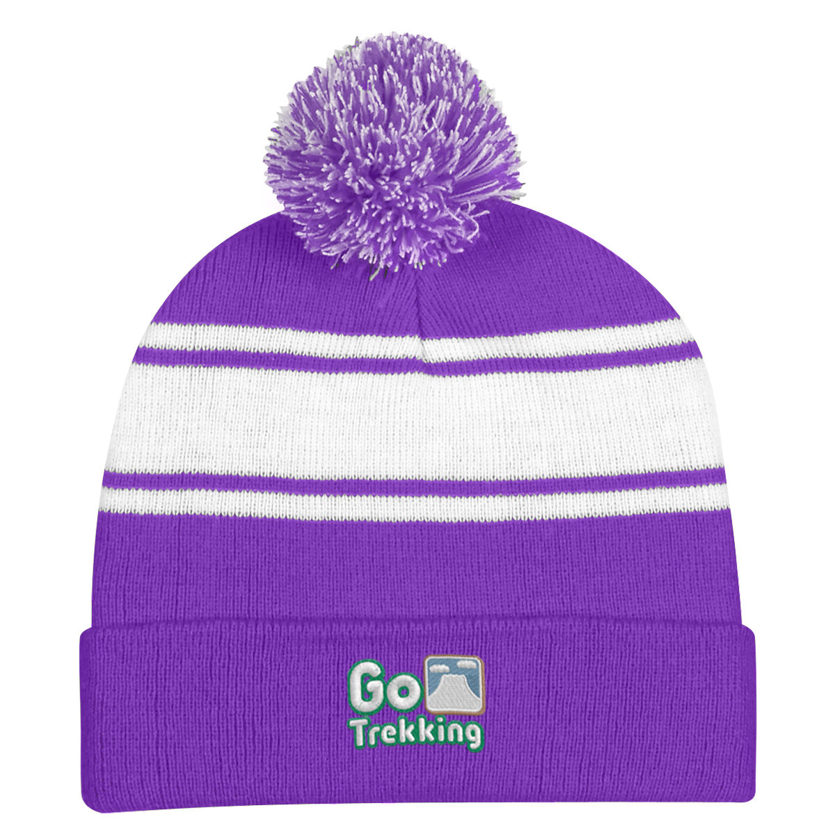 Two-Tone Knit Pom Beanie With Cuff 19