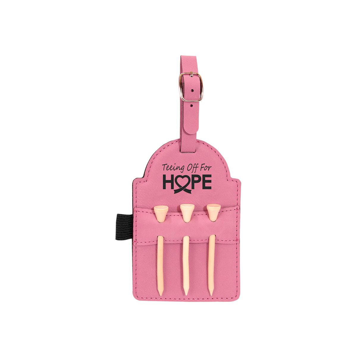 3" x 5" Pink Leatherette Golf Bag Tag w/ 3 Wooden Tees 3