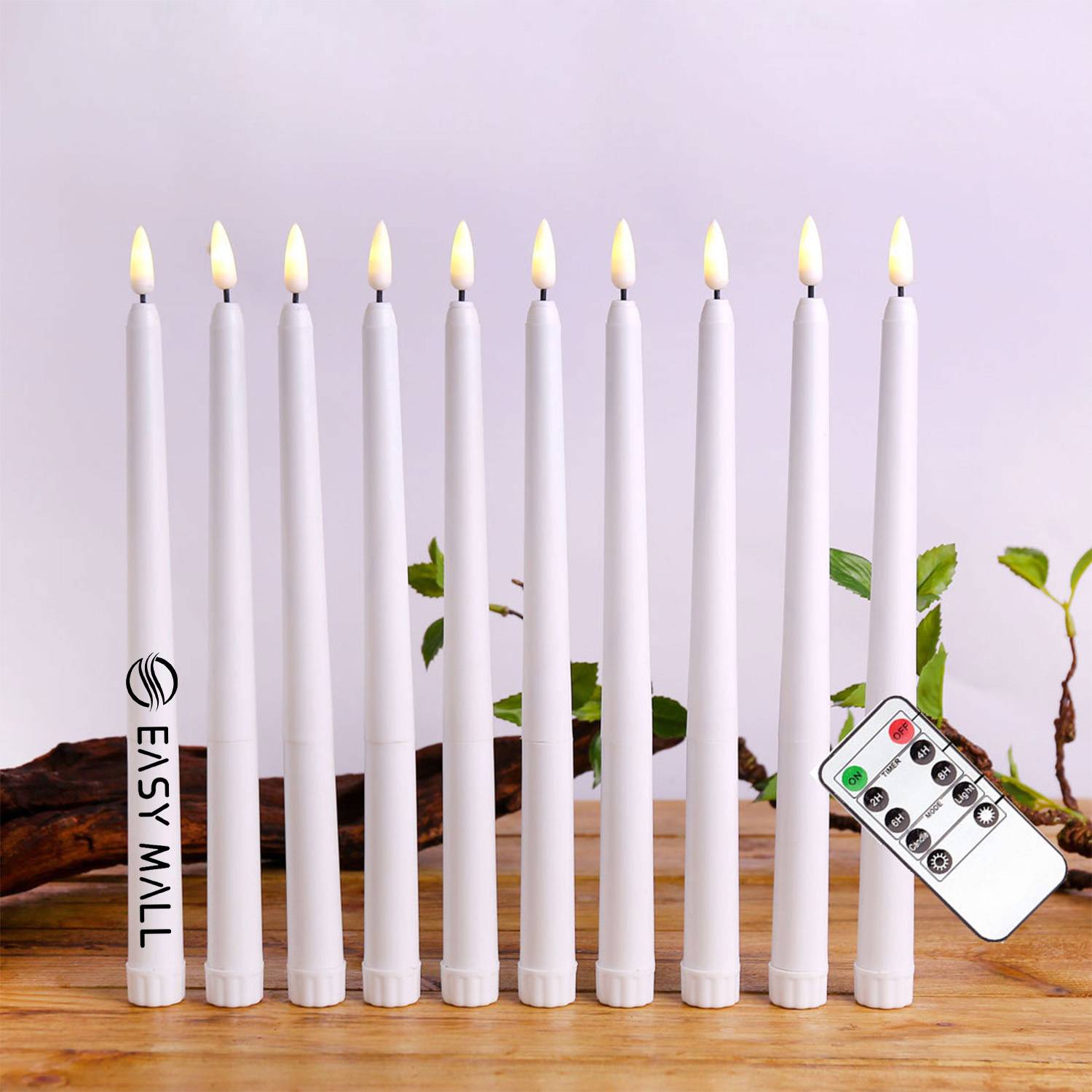 Flameless Ivory Taper Candles Flickering with 10-Key Remote 3
