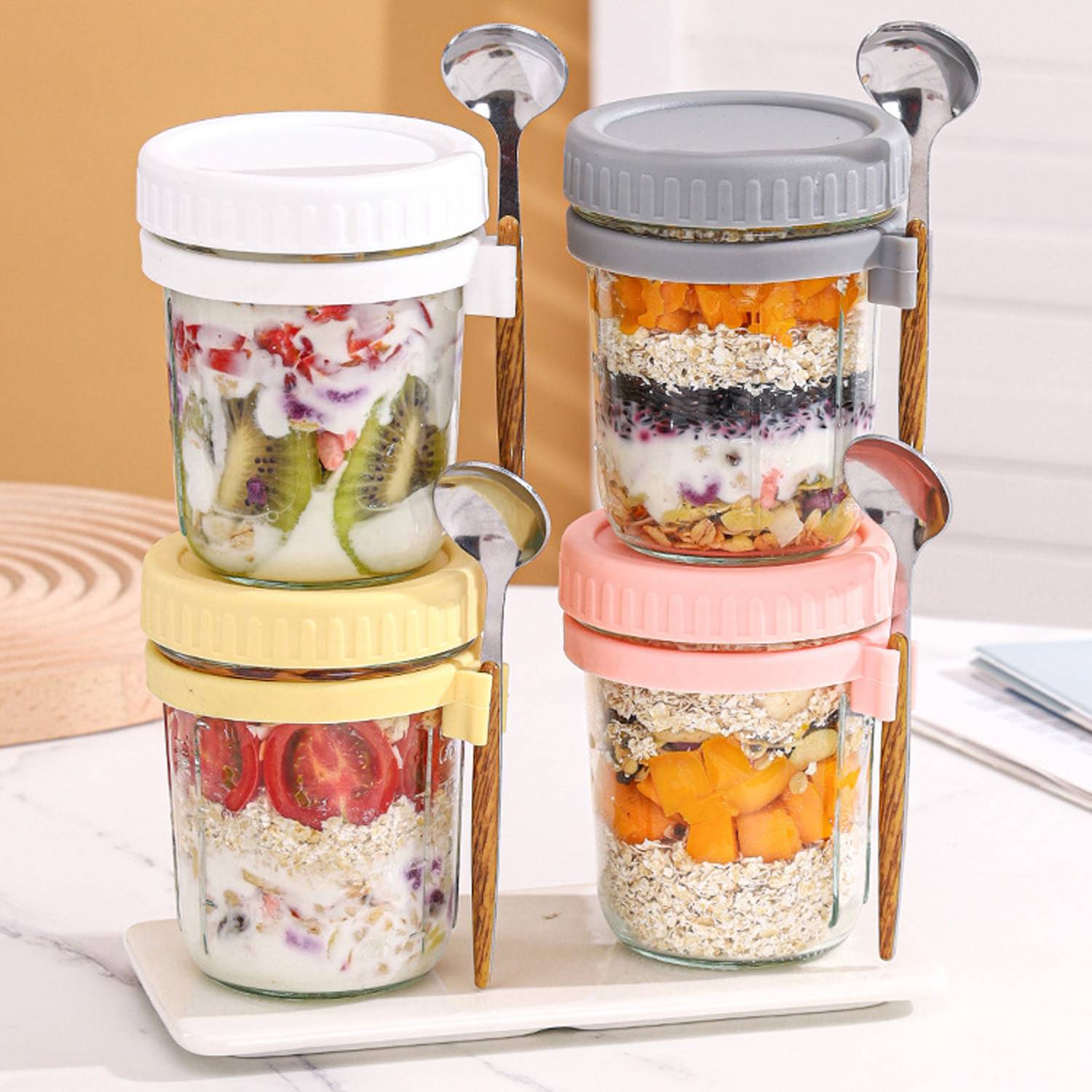 13oz Lead Free Glass Mason Jars w/Spoon 8