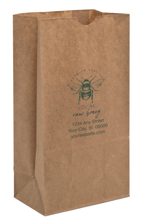 One Color 1-Sided SOS Kraft Paper Bags (5" x 9.625" x 3.125")