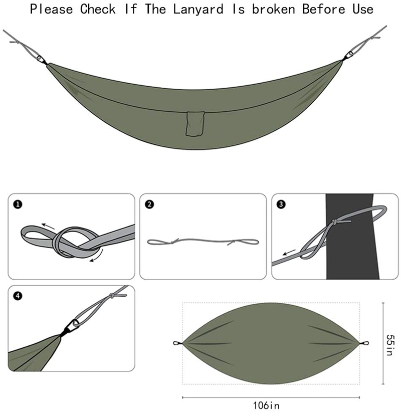 Outdoor Camping Portable Hammock for Double Men with 2 Tree Straps 2 Carabiners 8